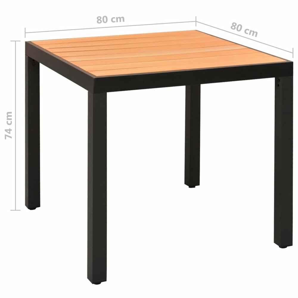 Tuinset Outdoor aluminium zwart 4 stoelen met tafel maatindicatie
