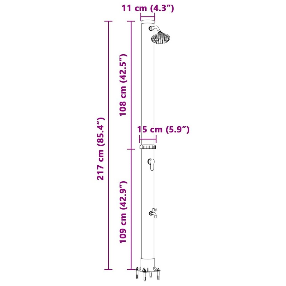Tuindouche zonne-douche Zwart 217 cm PVC en Aluminium maatindicatie