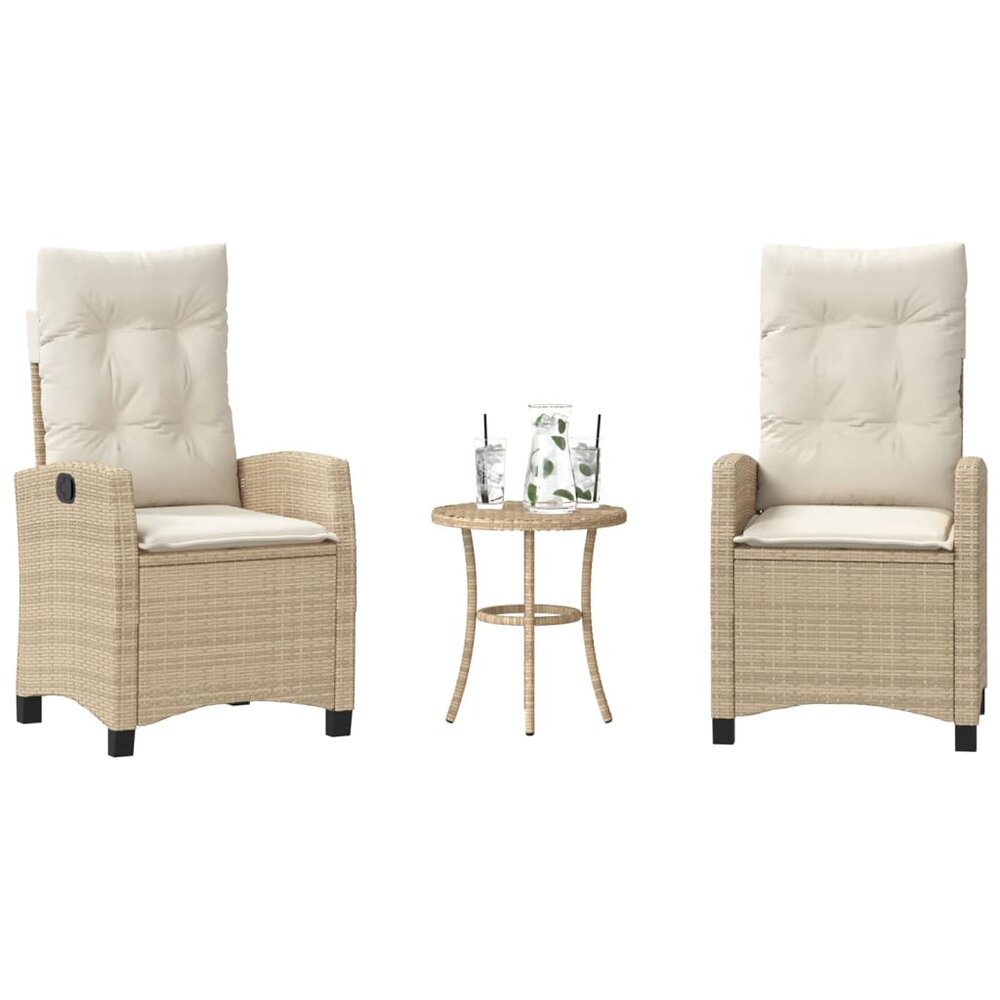 Bistroset Minga met kussens poly rattan beige - 3-delig