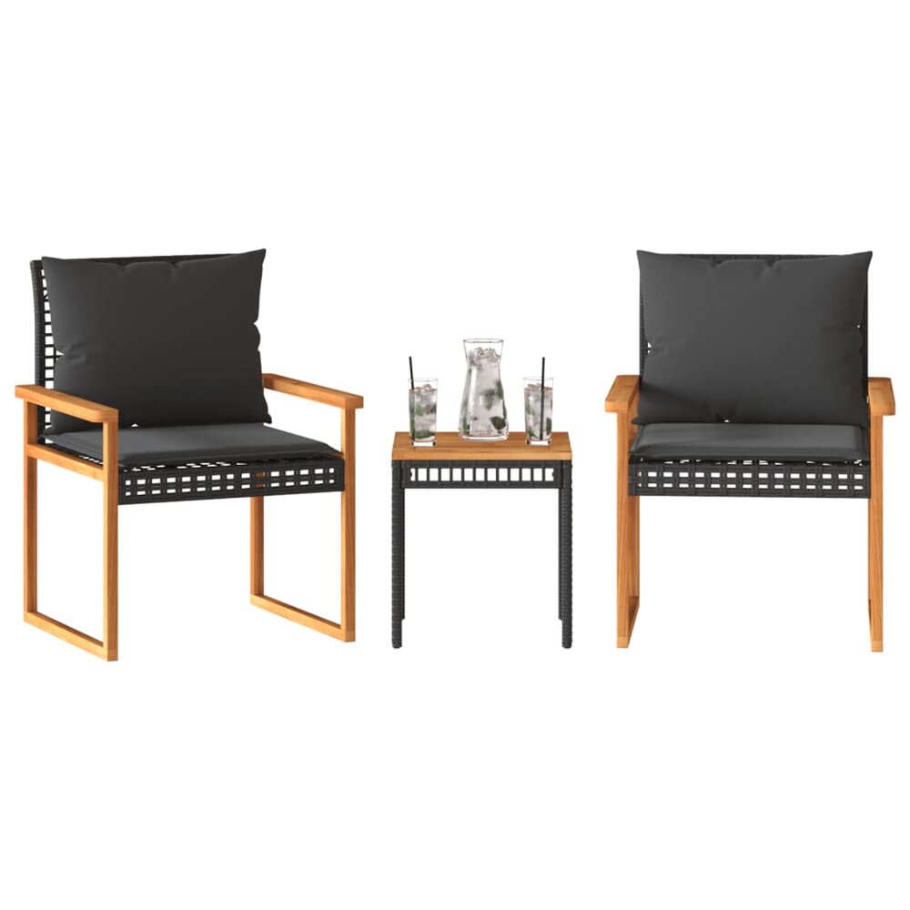 Bistroset Mantra met kussens poly rattan en acaciahout zwart