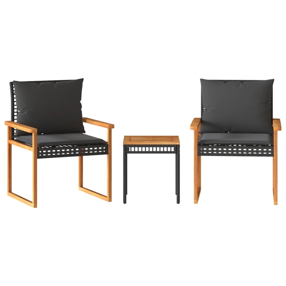 Bistroset Mantra met kussens poly rattan en acaciahout zwart