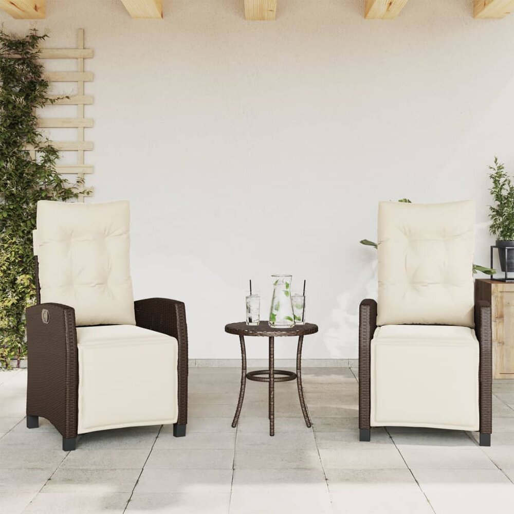 Bistroset Zizo met kussens poly rattan bruin - verstelbare rug