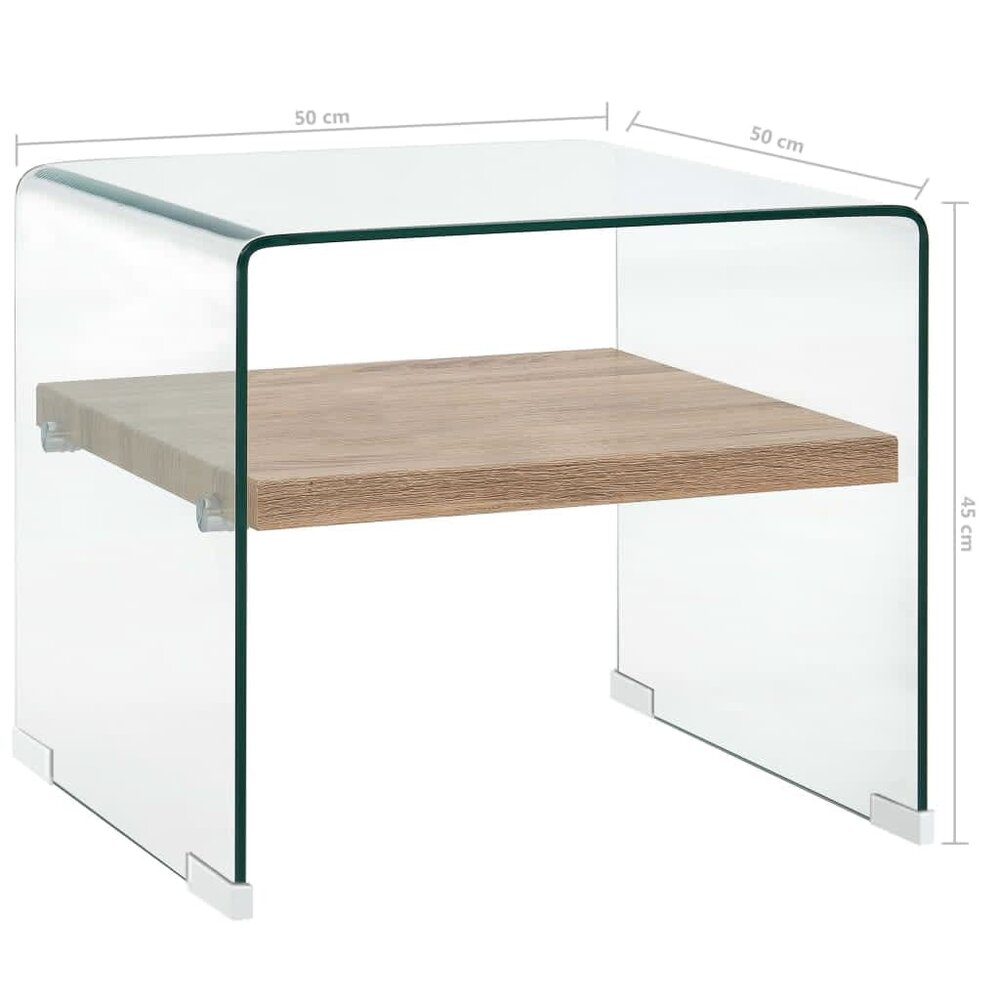 Salontafel Jeffrey 50x50x45 cm gehard glas transparant - afmetingen