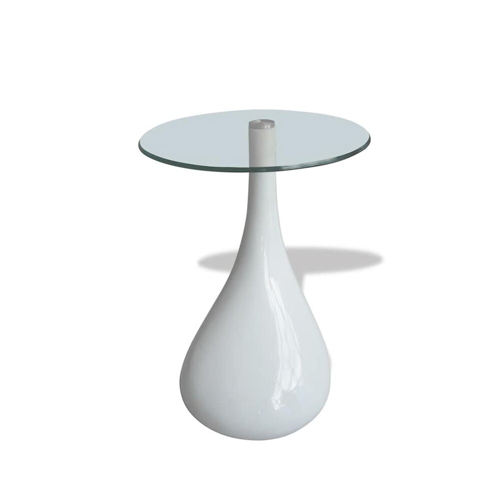 Salontafel Raindrop met rond glazen tafelblad hoogglans wit - vooraanzicht