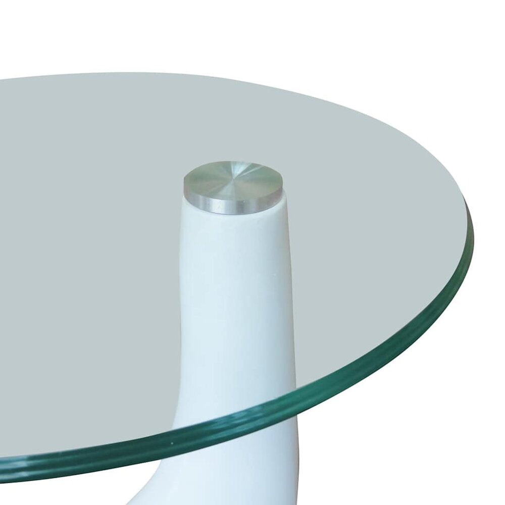 Salontafel Raindrop met rond glazen tafelblad hoogglans wit - detail