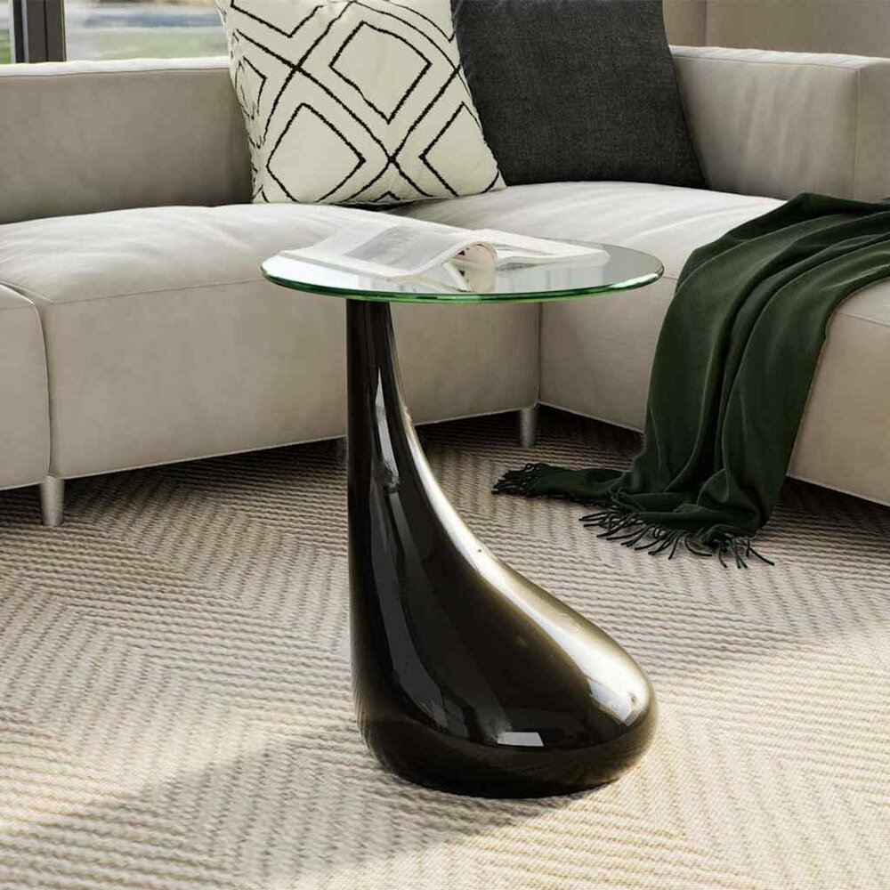 Salontafel Raindrop met rond glazen tafelblad hoogglans zwart