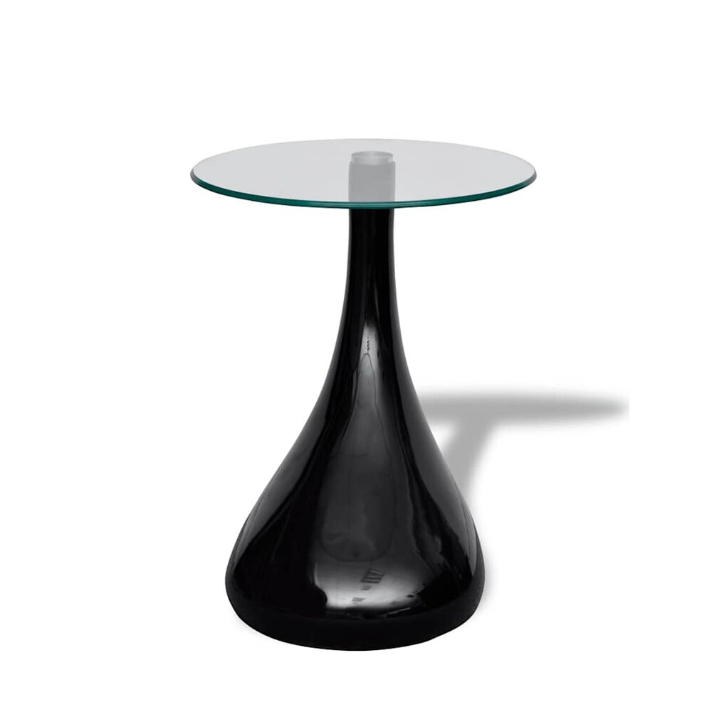 Salontafel Raindrop met rond glazen tafelblad hoogglans zwart - vooraanzicht