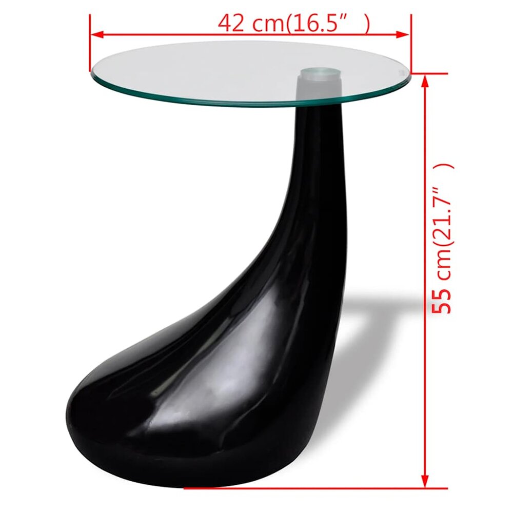 Salontafel Raindrop met rond glazen tafelblad hoogglans zwart - afmetingen