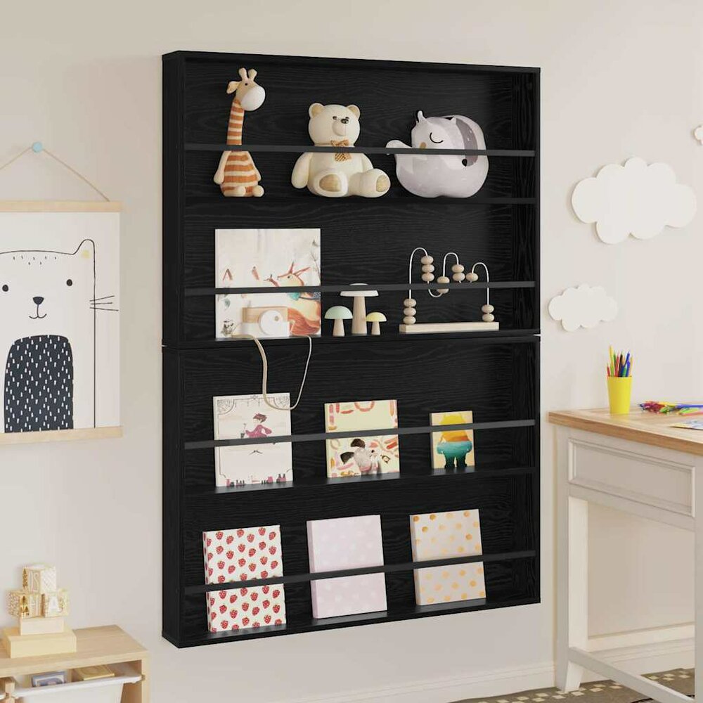 Tijdschrift wandrek Varia 2 st Zwart Eiken 100 x 12 x 70 cm