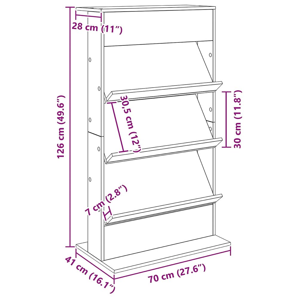 Tijdschrift Rek Magazine Wit 70 x 41 x 126 cm Bewerkt hout - afmetingen