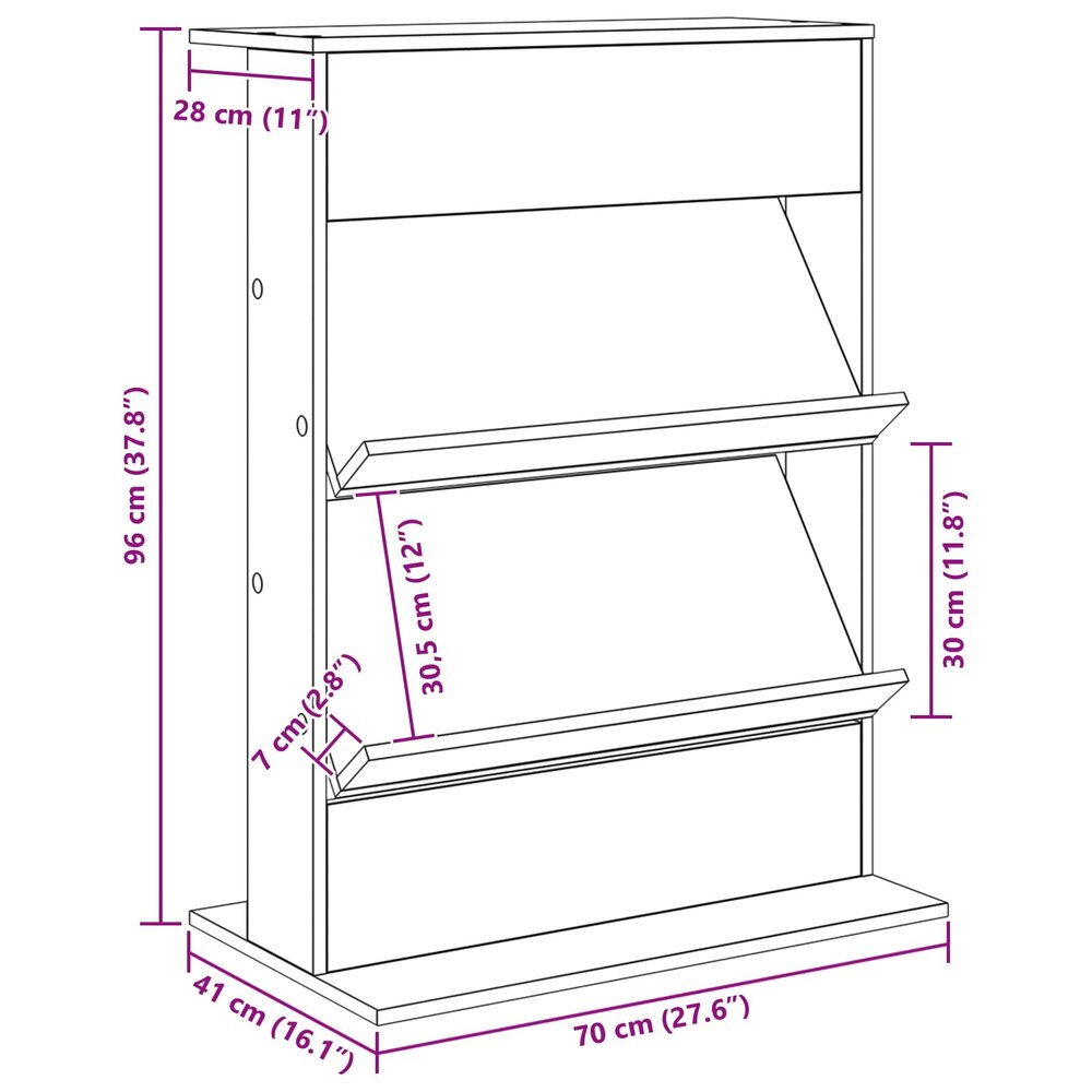 Tijdschrift Rek Magazine Sonoma Eiken 70 x 41 x 96 cm Bewerkt hout - afmetingen