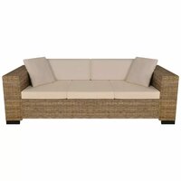 Bank Jan 3-zits rotan naturel met kussens ecru