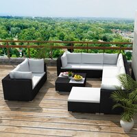 Meubelen-Online - Loungeset Alure met kussens poly rattan zwart 10-delig