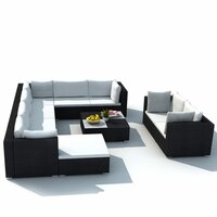 Meubelen-Online - Loungeset Alure met kussens poly rattan zwart 10-delig