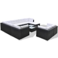 Meubelen-Online - Loungeset Alure met kussens poly rattan zwart 10-delig