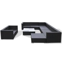 Meubelen-Online - Loungeset Alure met kussens poly rattan zwart 10-delig