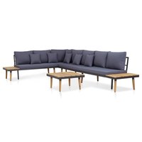 Meubelen-Online - Loungeset Rogier met grijze kussens massief acaciahout bruin