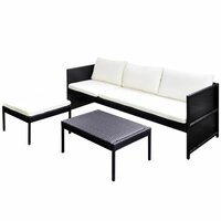 Meubelen-Online - Loungeset Padova met kussens poly rattan zwart