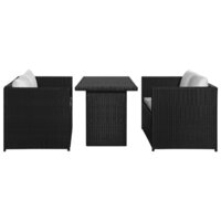 Meubelen-Online - Loungeset Dining met kussens poly rattan zwart