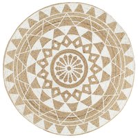 Meubelen-Online - Vloerkleed handgemaakt met witte print 150 cm jute