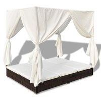 Meubelen-Online - Ligbed met gordijnen poly rattan bruin
