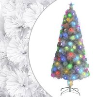 Kunstkerstboom met LED 150 cm glasvezel wit