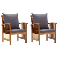 Tuinstoelen Monique SET 2 st met kussens grijs massief acaciahout