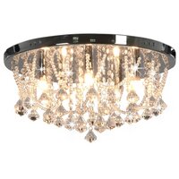 Kroonluchter Plafondlamp met kristallen kralen rond zilverkleurig