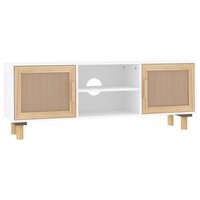 Tv-meubel Manu 105x30x40 cm massief grenenhout en rattan wit