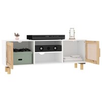 Tv-meubel Manu 105x30x40 cm massief grenenhout en rattan wit