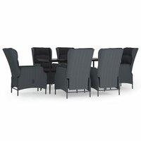 Tuinset Laren poly rattan donkergrijs tafel met 6 stoelen