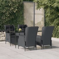 Tuinset Laren poly rattan donkergrijs tafel met 4 stoelen