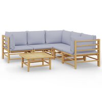 Loungeset Palmas Met Kussens Bamboe Lichtgrijs 6-delig
