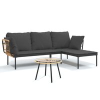 3-Delige Loungeset Hinke Met Kussens Poly Rattan Donkergrijs