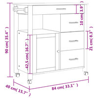 Keukentrolley Monza 84X40X90 Cm Massief Grenenhout Grijs