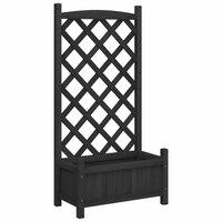 Plantenbak Met Latwerk Massief Vurenhout Zwart 55 x 29,5 x 110 cm