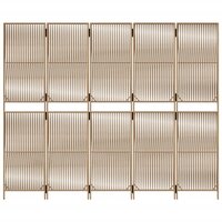 Kamerscherm 5 panelen poly rattan beige - Buiten of binnen