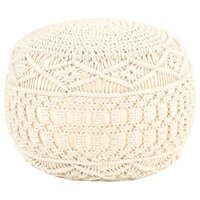 Poef macram&eacute; handgemaakt 45x30 cm katoen cr&egrave;me