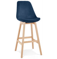 Barkruk Basil velvet blauw met blank houten poten