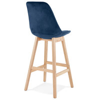 Barkruk Basil velvet blauw met blank houten poten
