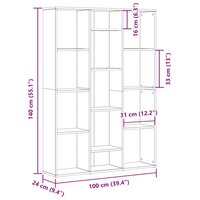 Kamerscherm/boekenkast 100x24x140 cm hout eikenkleurig