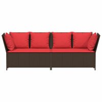 Tuinbank Soleil met rode kussens poly rattan bruin
