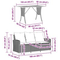 Tuinbank Calipso 3-zits met kussens &amp; tafel poly rattan grijs