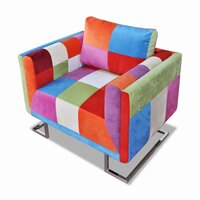 Fauteuil Muze met patchwork ontwerp en verchroomde poten kubus stof