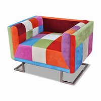 Fauteuil Muze met patchwork ontwerp en verchroomde poten kubus stof