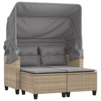 Tuinbank Minoes 2-zits met luifel en voetenbanken poly rattan beige