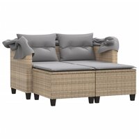 Tuinbank Minoes 2-zits met luifel en voetenbanken poly rattan beige