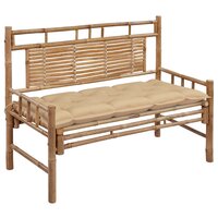 Tuinbank Guru met beige kussen 120 cm bamboe