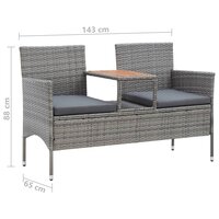 Tuinbank Twin 2-zits met tafeltje 143 cm poly rattan grijs