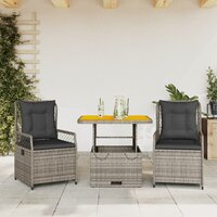 3-delige Tuinset Luxus met kussens poly rattan grijs